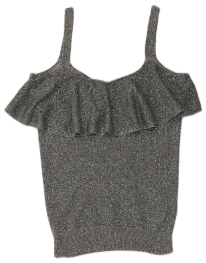 Oasis Damen Crop Cami Top UK 6 XS Silber meliert Viskose
