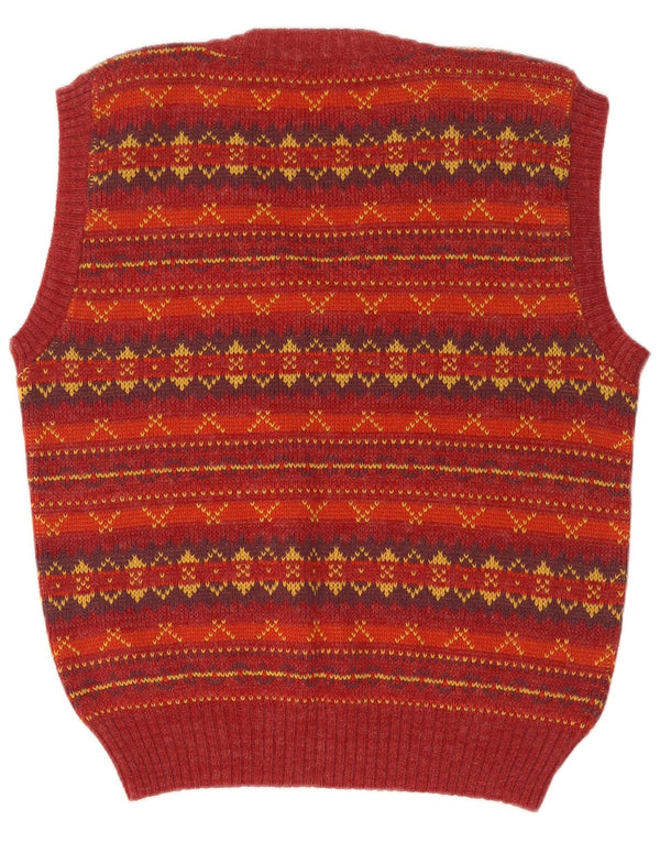 Vintage Womens Vest Tank Top UK 14 Medium Red Fair Isle