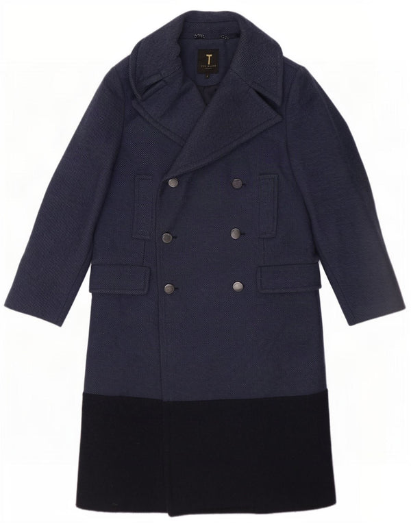Ted Baker Womens Double Breasted Coat Size 1 XS Navy Blue Colourblock