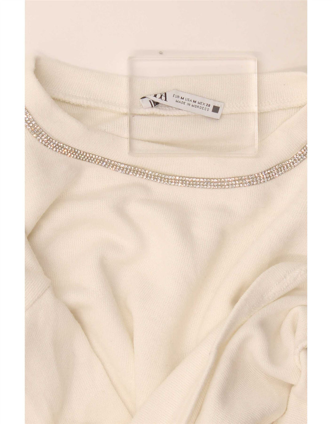 Zara Damen Crop Oversized Top Langarm UK 14 Mittelweiß