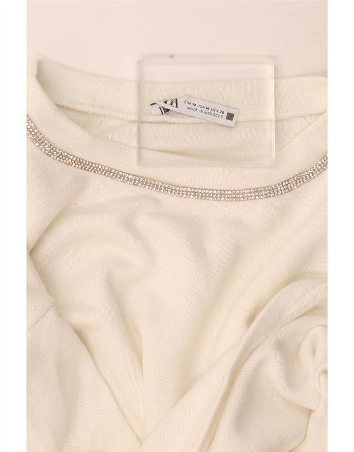 Zara Damen Crop Oversized Top Langarm UK 14 Mittelweiß