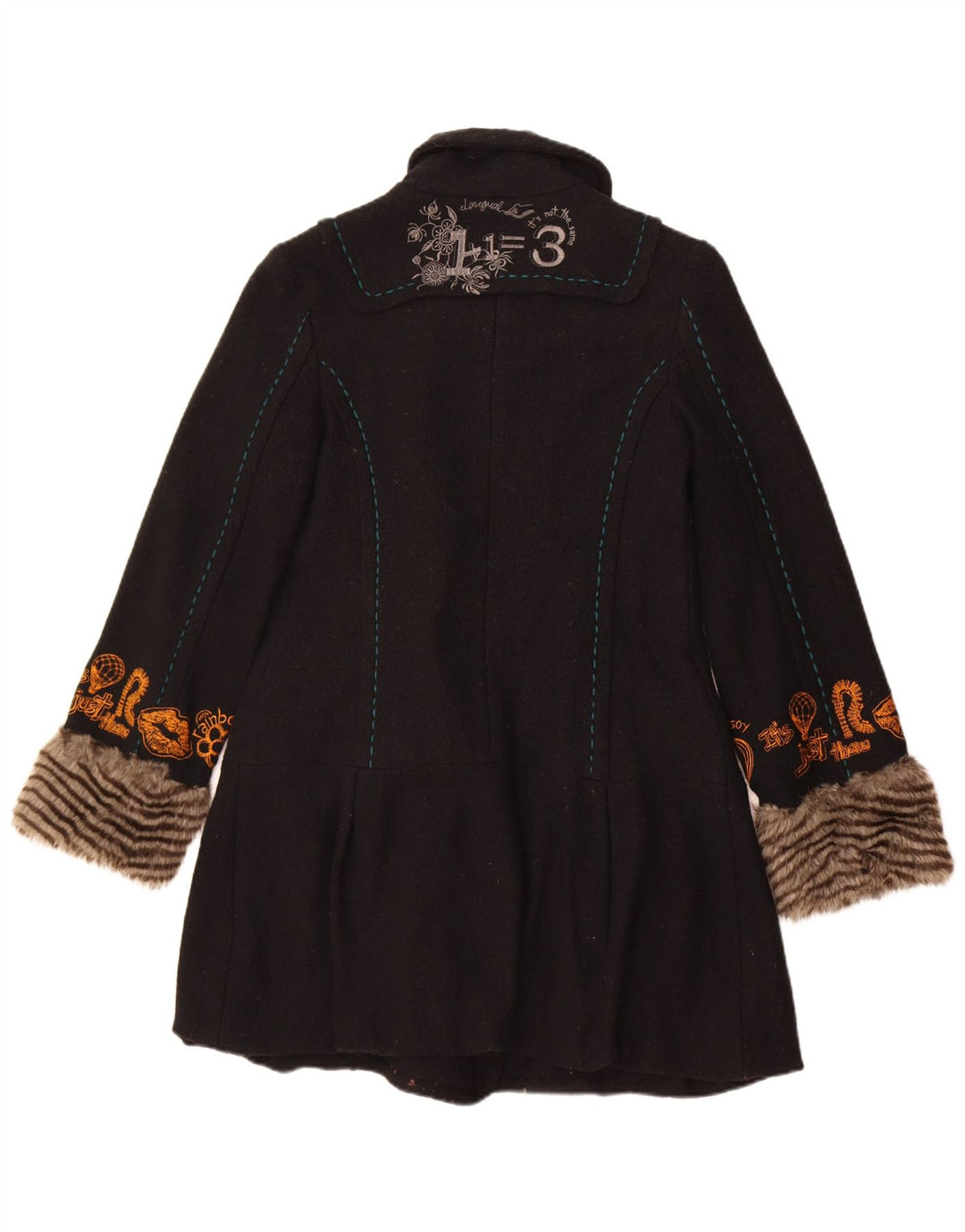 Desigual Damen grafischer zweireihiger Mantel EU 40 Mittelschwarz geblümt