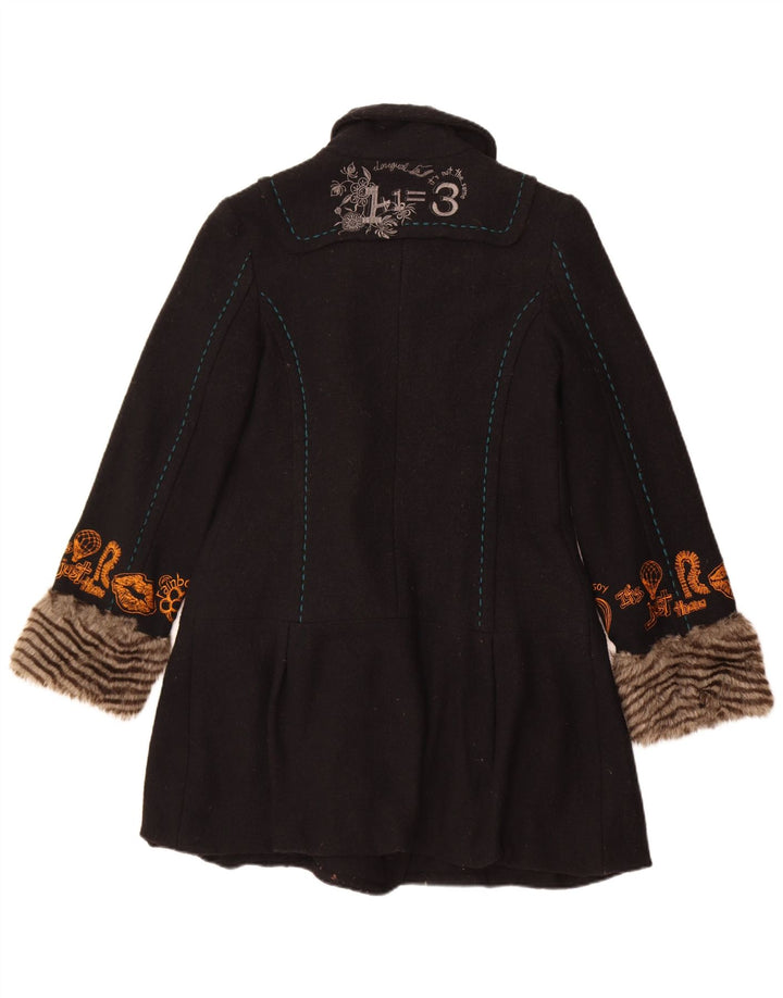 Desigual Damen grafischer zweireihiger Mantel EU 40 Mittelschwarz geblümt