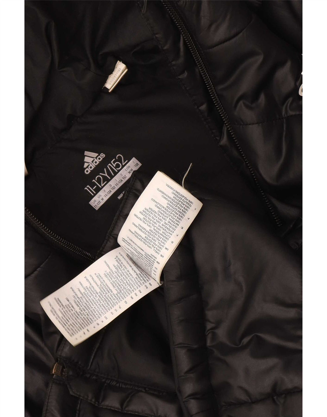 Adidas Jungen wattierte Jacke mit Kapuze, 11–12 Jahre, schwarzes Polyester