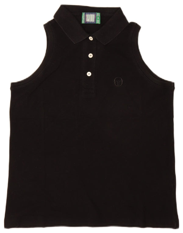 Sergio Tacchini Damen ärmelloses Poloshirt UK 14 Mittelschwarze Baumwolle