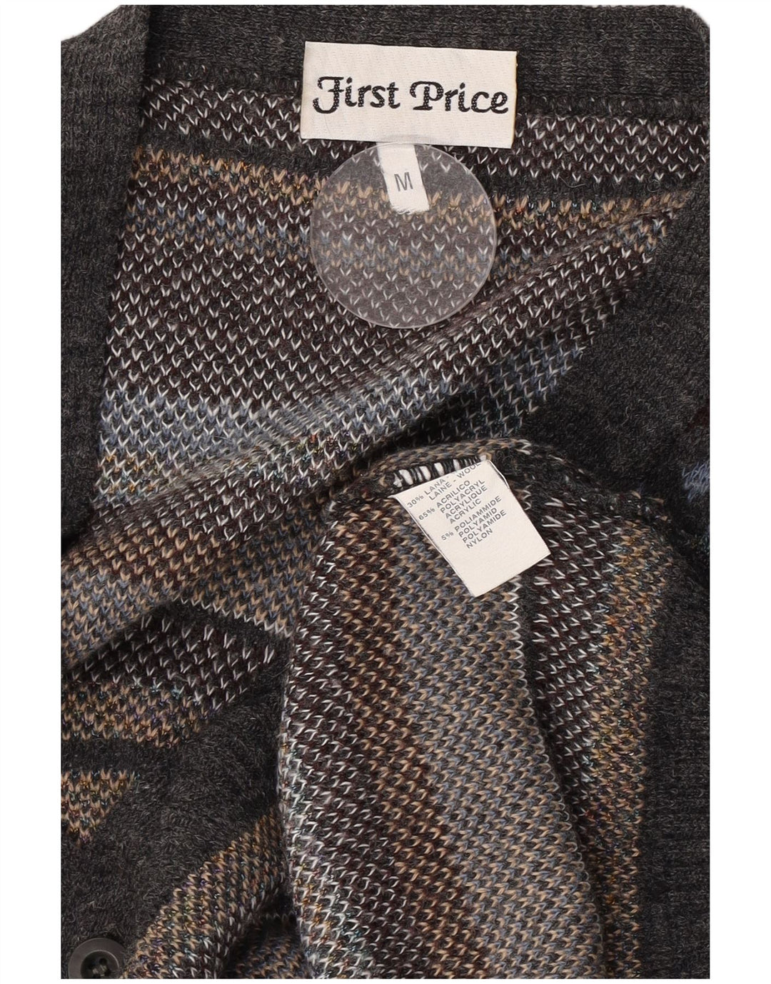 Vintage Herren Cardigan Pullover mittelgraue geometrische Wolle