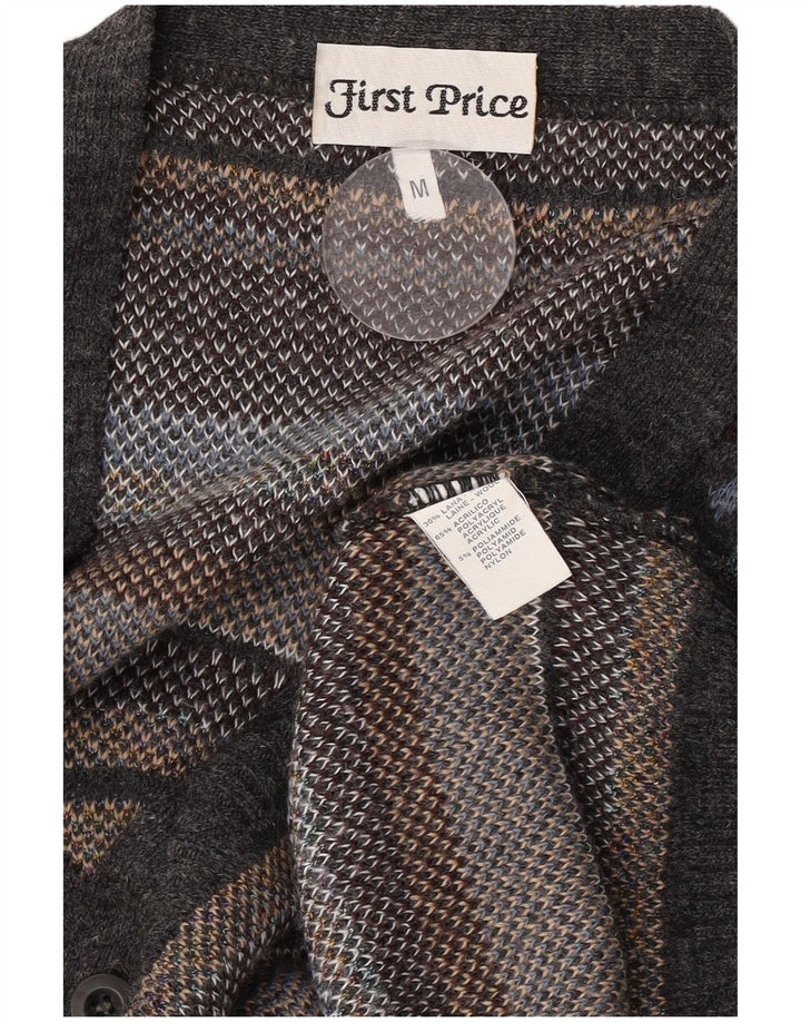 Vintage Herren Cardigan Pullover mittelgraue geometrische Wolle