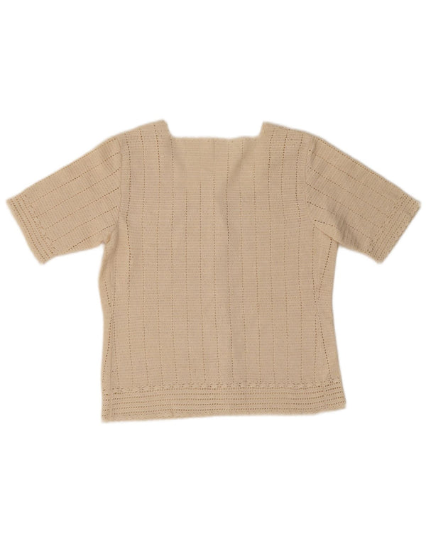 Vintage Damen Kurzarm-Cardigan-Pullover UK 10 Small Beige