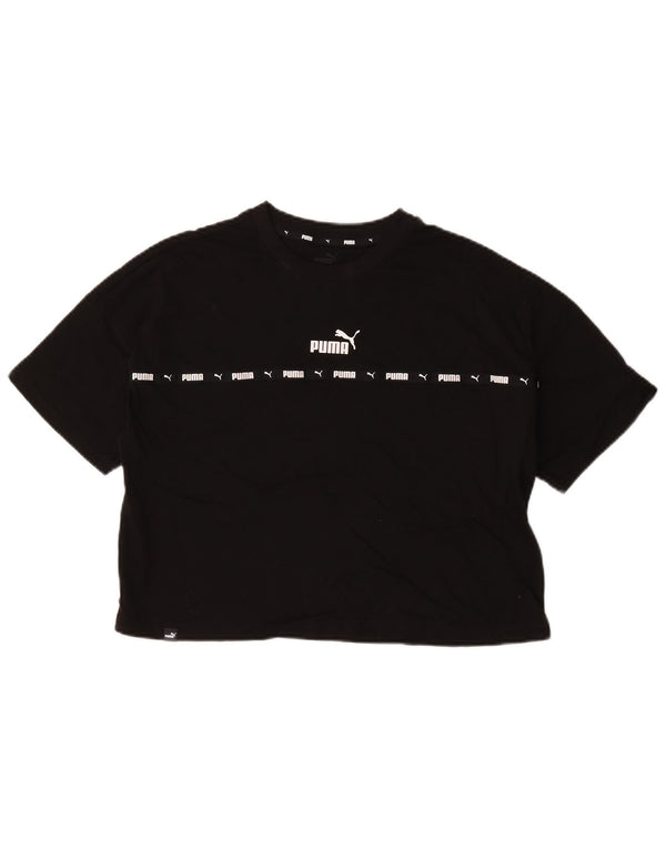 Puma Damen Crop Graphic T-Shirt Top UK 16 Large Schwarz Baumwolle