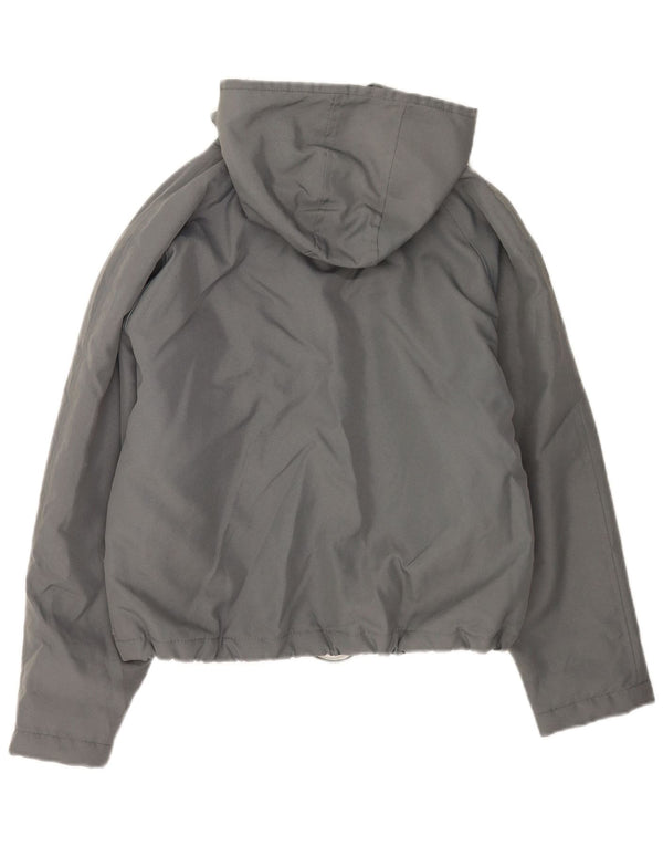 Vintage Damen-Windbreaker-Jacke mit Kapuze, übergroß, UK 10, kleines graues Nylon