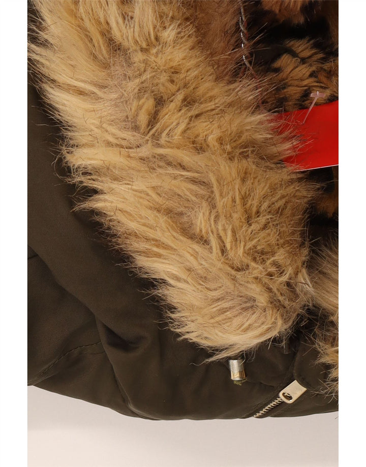 Zara Damen-Parka mit Kapuze, UK 14, mittleres Khaki, Polyester
