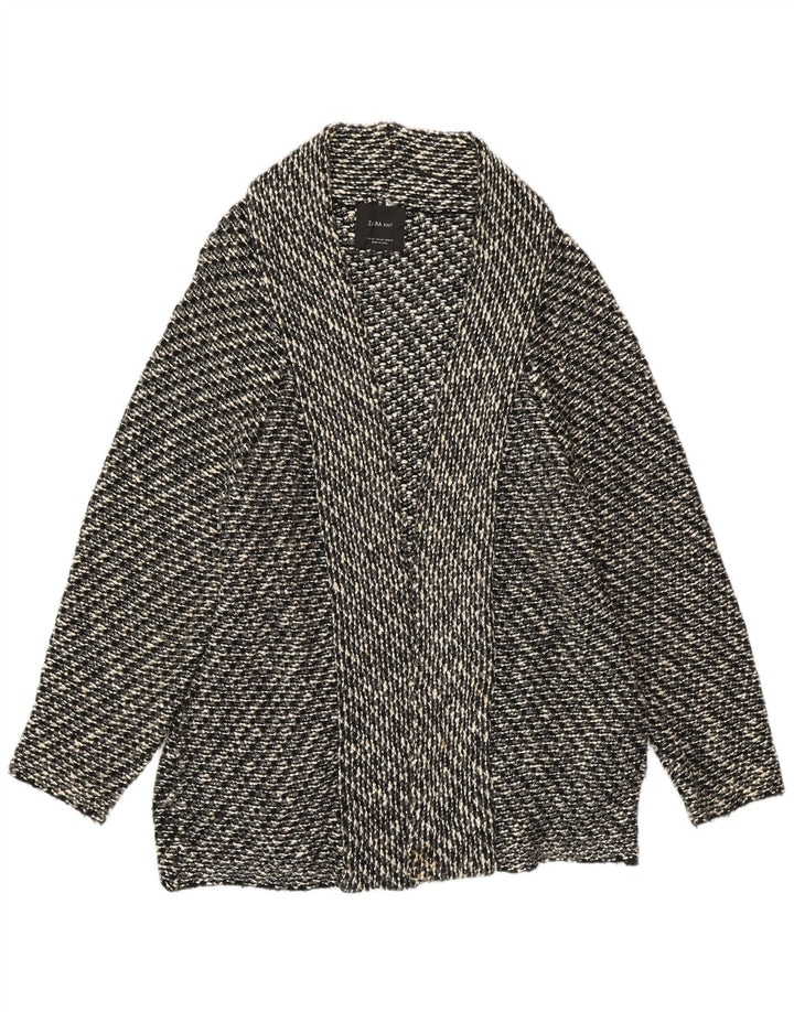 ZARA Damen-Strickjacke, übergroß, offen, Gr. 14, mittelschwarz meliert