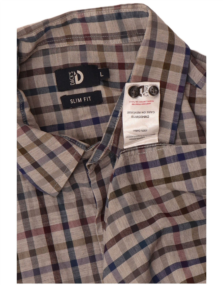 Dack's Slim-Fit-Hemd für Herren, groß, grau kariert, Baumwolle