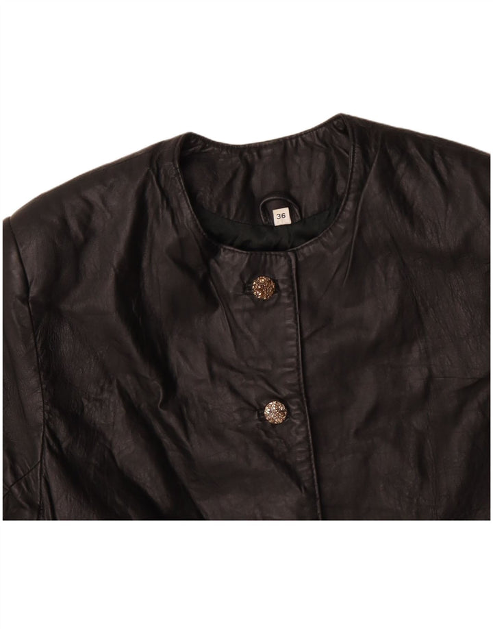 VINTAGE Damen-Bolerojacke in Übergröße aus Leder, EU 36, kleines schwarzes Leder