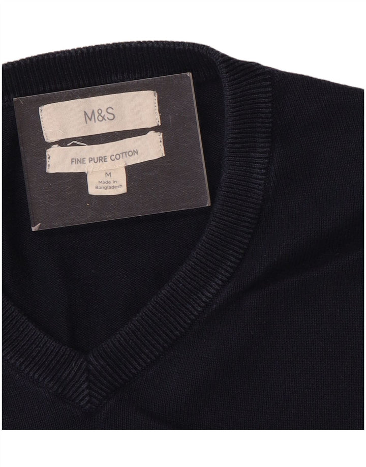 Marks & Spencer Herren-Pullover mit V-Ausschnitt aus mittelblauer Baumwolle