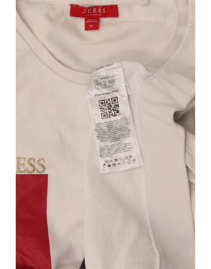 Guess Grafik-Sweatshirt für Damen, UK 16, Größe L, weiße Baumwolle