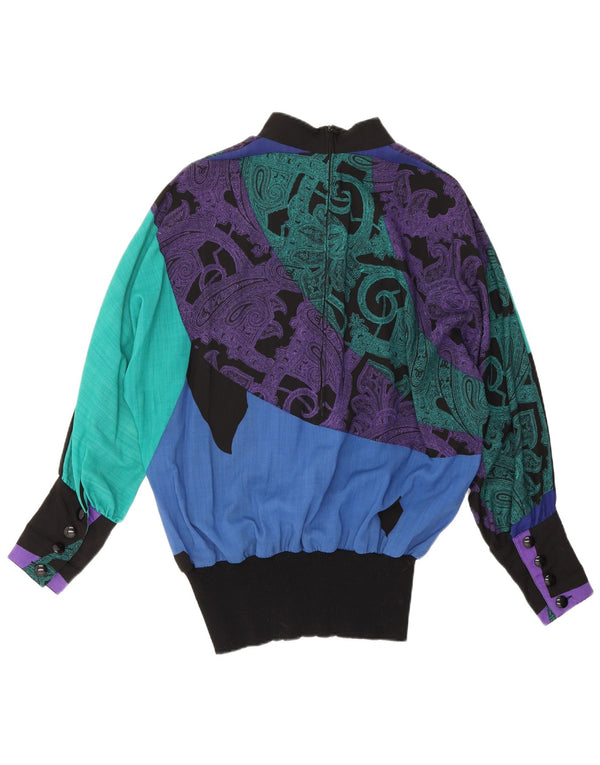 Fink Damen-Langarm-Oversize-Blusenoberteil, UK-Größe 44, Größe L, schwarze Paisley-Wolle