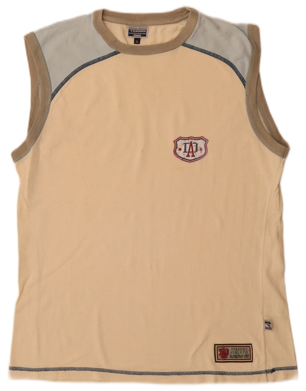 Diadora Damen-Trägershirt UK 18 XL Beige Colourblock-Baumwolle