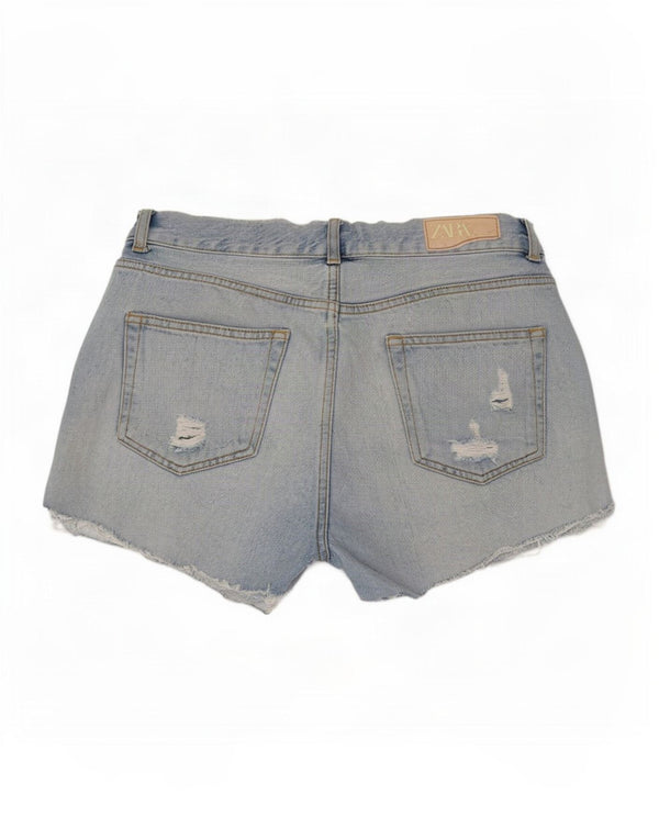 Zara Damen Distressed Denim Shorts EU 38 Small W28 Blau