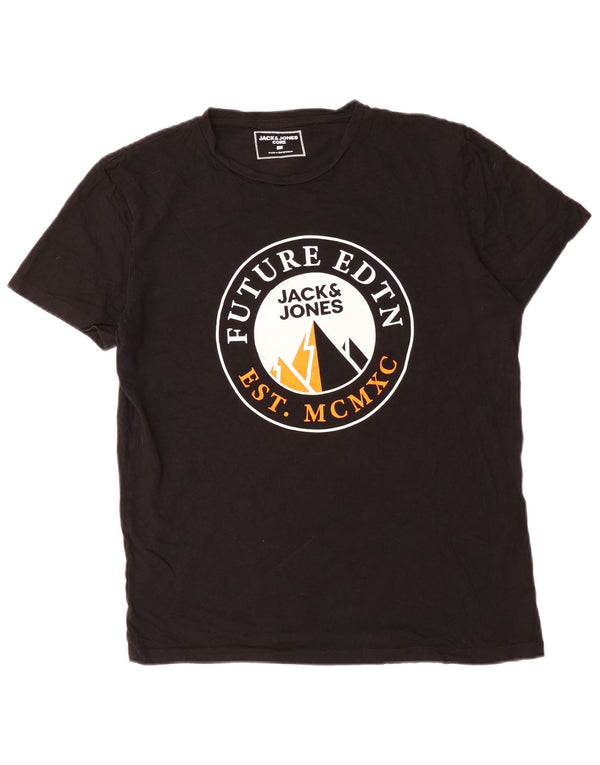 Jack & Jones Herren-T-Shirt mit Grafik, groß, aus schwarzer Baumwolle