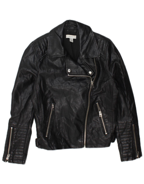 Topshop Damen Bikerjacke UK 8 Small Schwarz Polyester