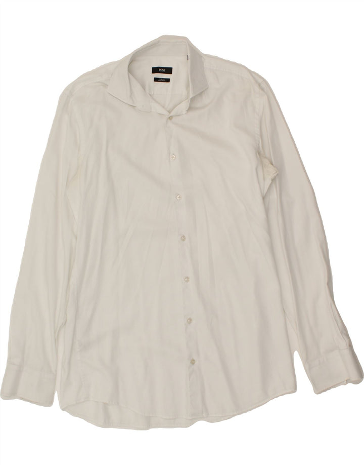 HUGO BOSS Herren-Slim-Fit-Hemd, Größe 41, mittelweiße Baumwolle