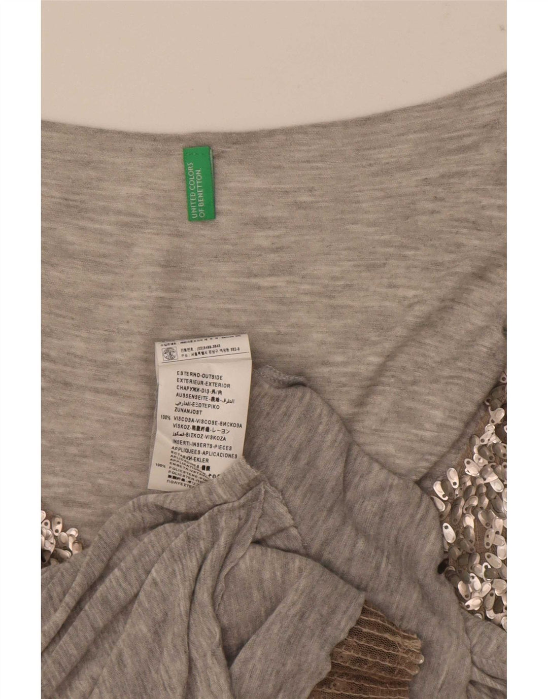 Benetton Damen Pailletten-Trägershirt UK 14 Mittelgraue Viskose