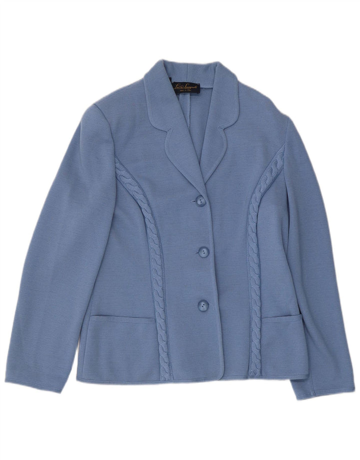 Luisa Spagnoli Damen 3-Knopf-Strickblazerjacke UK 12 Mittelblau