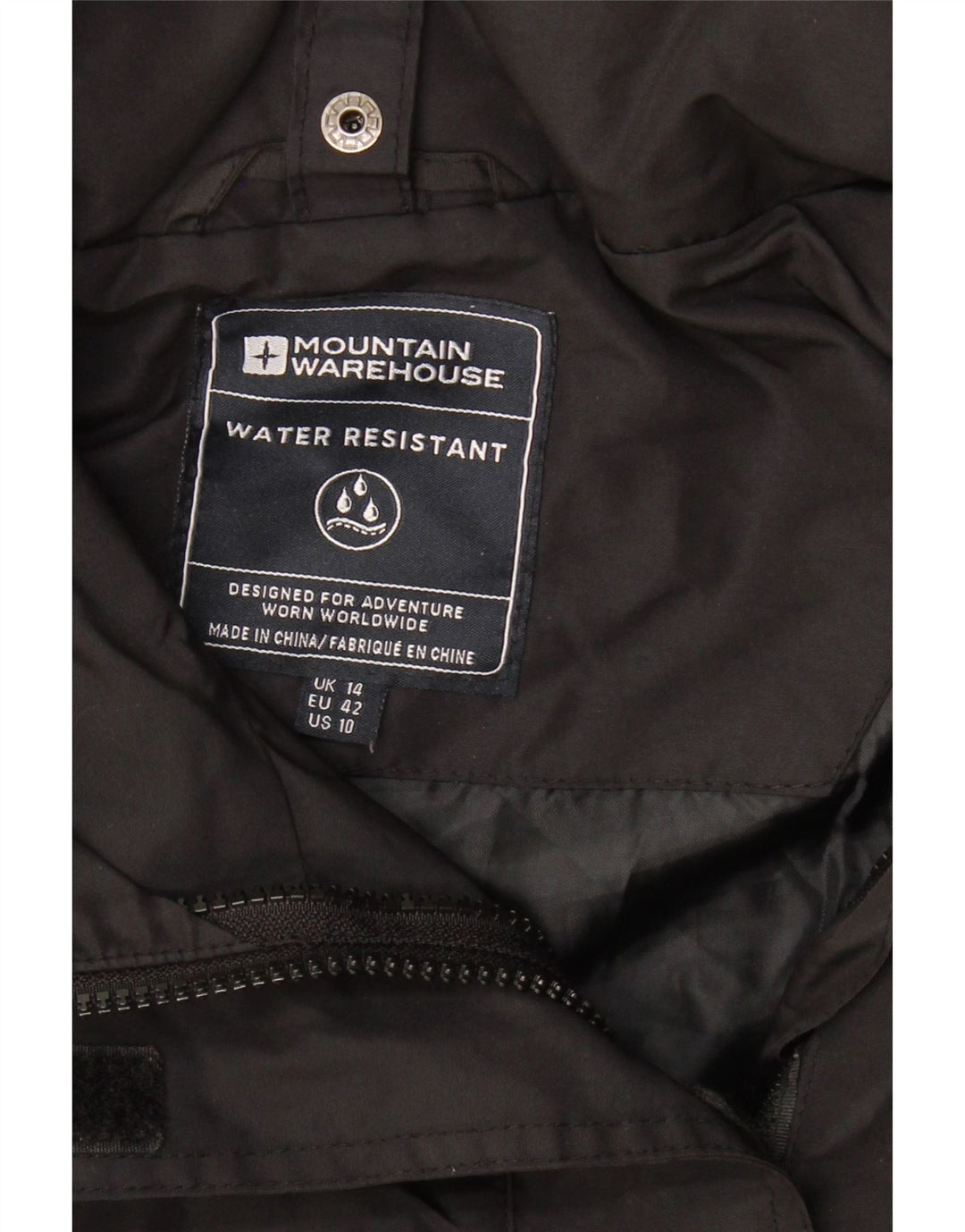 MOUNTAIN WAREHOUSE Womens Hooded Rain Jacket UK 14 Large Black Polyester Vintage Mountain Warehouse and Second-Hand Mountain Warehouse from Messina Hembry 