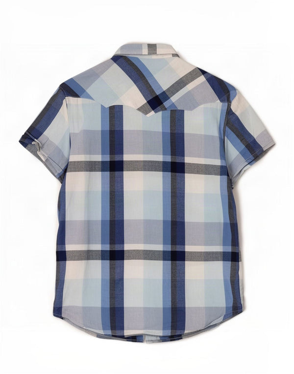 Wrangler Herren-Hemd, kurzärmelig, normale Passform, XL, blau kariert, Baumwolle