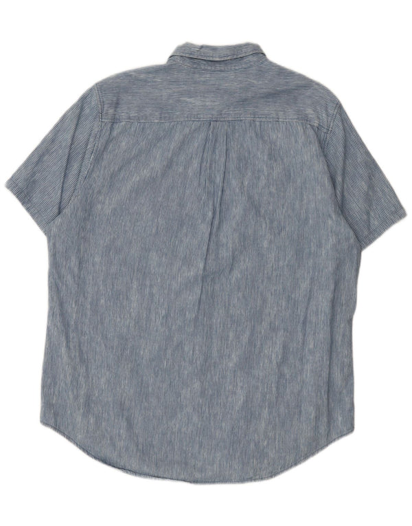 Superdry Herren-Kurzarmhemd mit normaler Passform, 2XL, blaue Nadelstreifen-Baumwolle