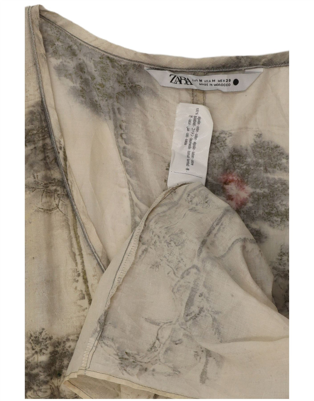 Ärmelloses Basic-Kleid für Damen von Zara, Größe M, cremefarben, geblümt, Baumwolle
