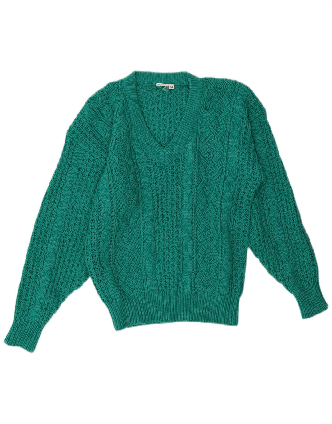 Vintage Damen V-Ausschnitt Pullover Pullover EU 40 Mittelgrün