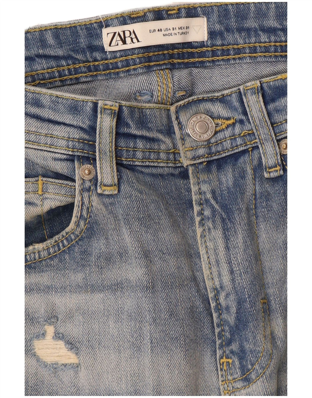 Zara Herren Distressed Straight Jeans EU 40 Mittel W31 L28 Blau