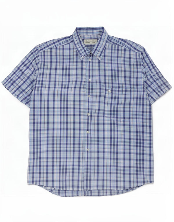 Harrison & Son Herren-Kurzarmhemd XL, blau kariert, Baumwolle