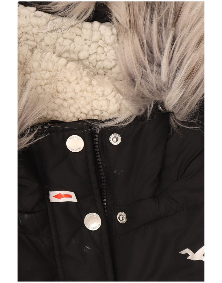 Hollister Womens Hooded Sherpa Padded Coat UK 14 Mittelschwarzes Polyester