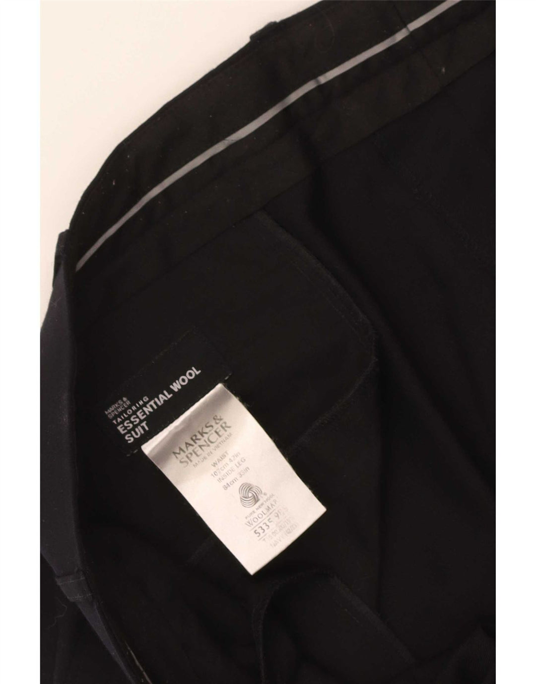 Gerade Herren-Anzughose von Marks & Spencer, W42, L33, marineblaue Wolle