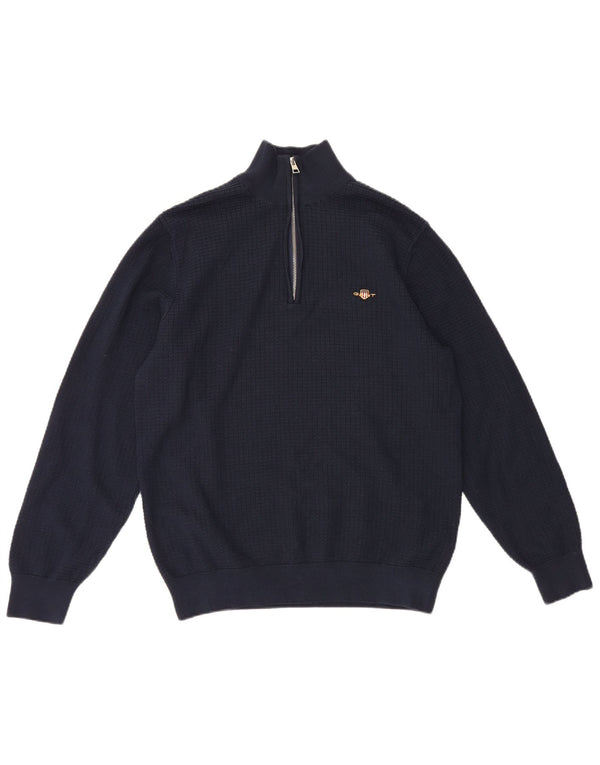 Gant Herren-Pullover mit Reißverschluss am Hals, groß, marineblaue Baumwolle