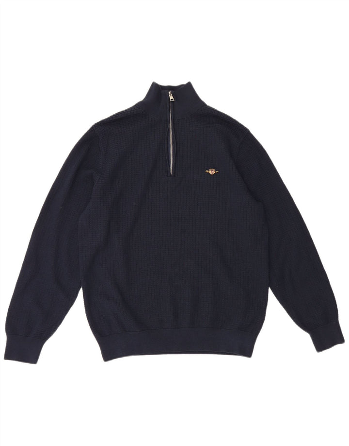 Gant Herren-Pullover mit Reißverschluss am Hals, groß, marineblaue Baumwolle