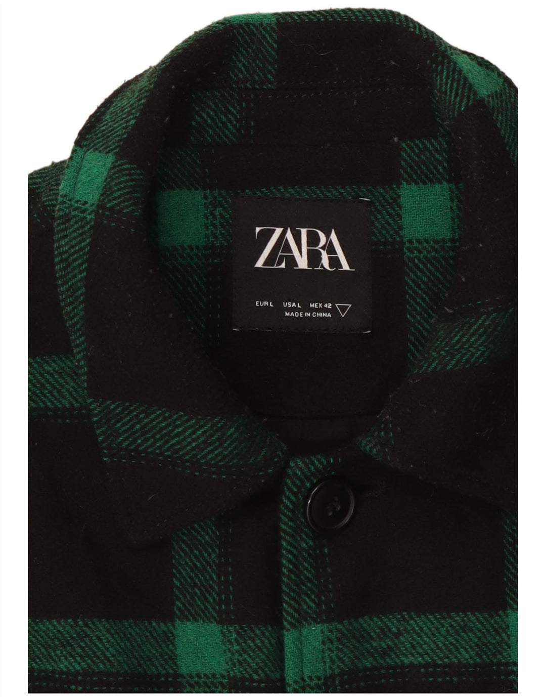 Zara Herren-Patch-Utility-Jacke, UK 40, groß, grün kariert, Polyester