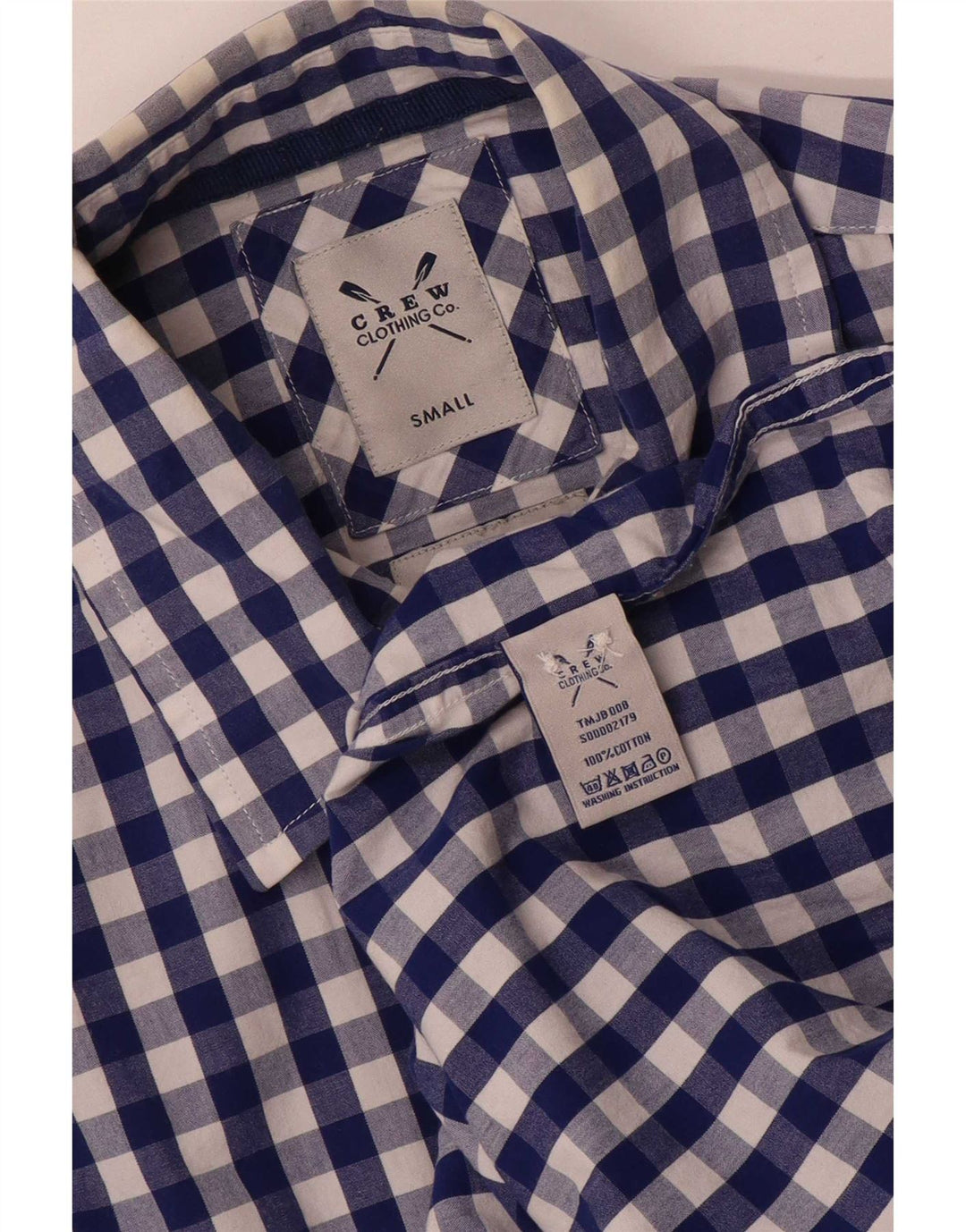 Crew Clothing Herren-Hemd, klein, blau, Gingham-Baumwolle