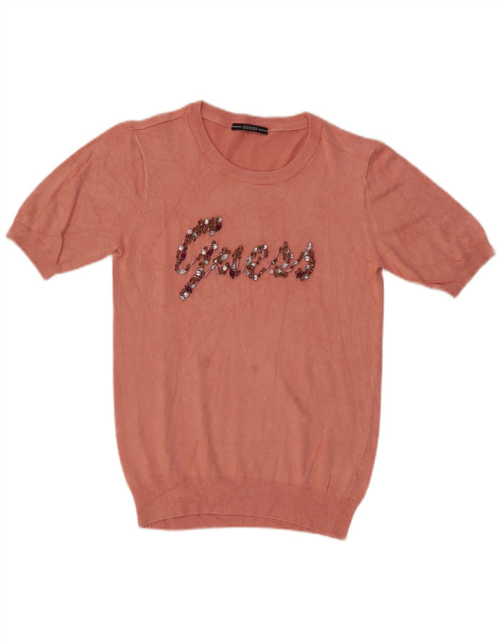 Guess Damen-Pullover mit grafischem Rundhalsausschnitt, Gr. 14, Mittelrosa