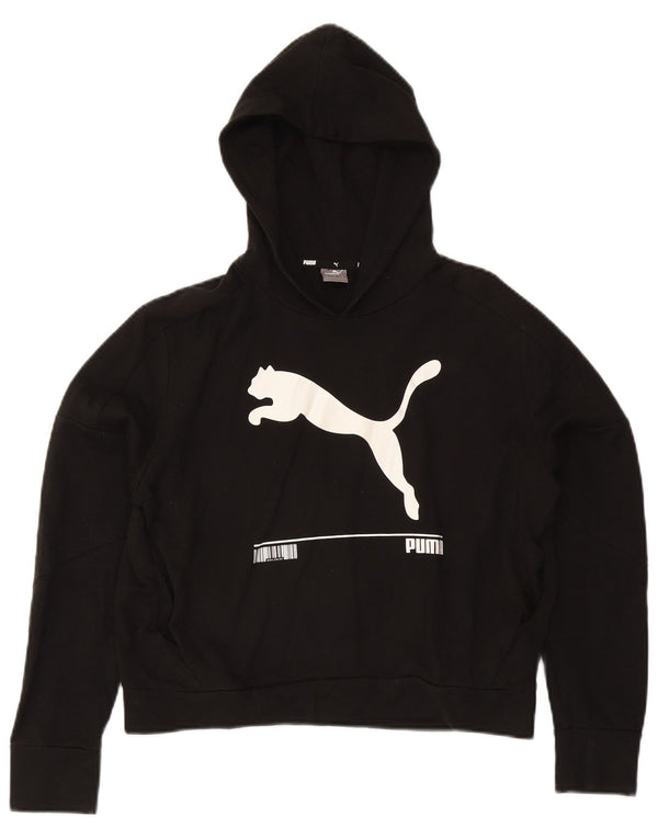 Puma Womens Crop Graphic Übergroßer Kapuzenpullover UK 10 Small Schwarz Baumwolle