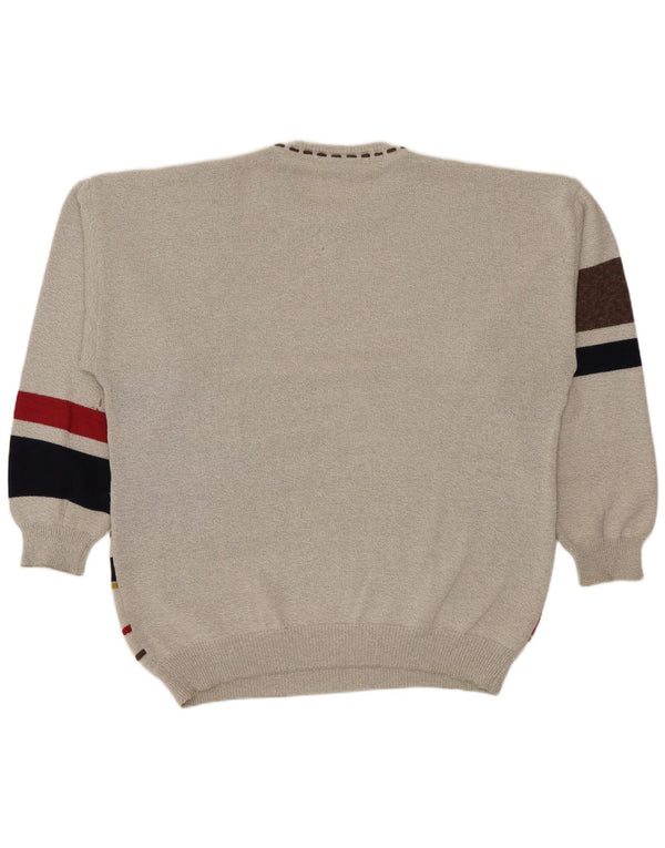 Conte Massimo Herren-Pullover mit Rundhalsausschnitt, 2XL, graue geometrische Baumwolle