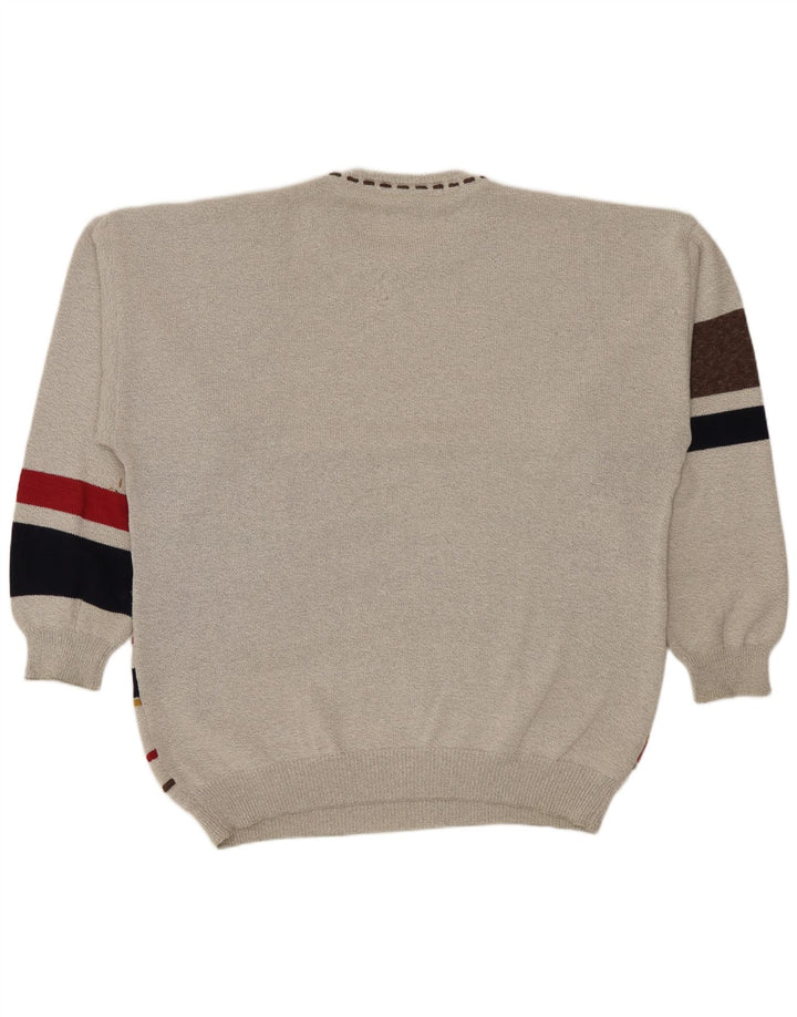 Conte Massimo Herren-Pullover mit Rundhalsausschnitt, 2XL, graue geometrische Baumwolle