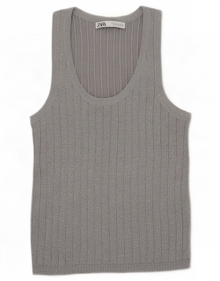 Zara Damen Weste Tank Top UK 12 Mittelgrau