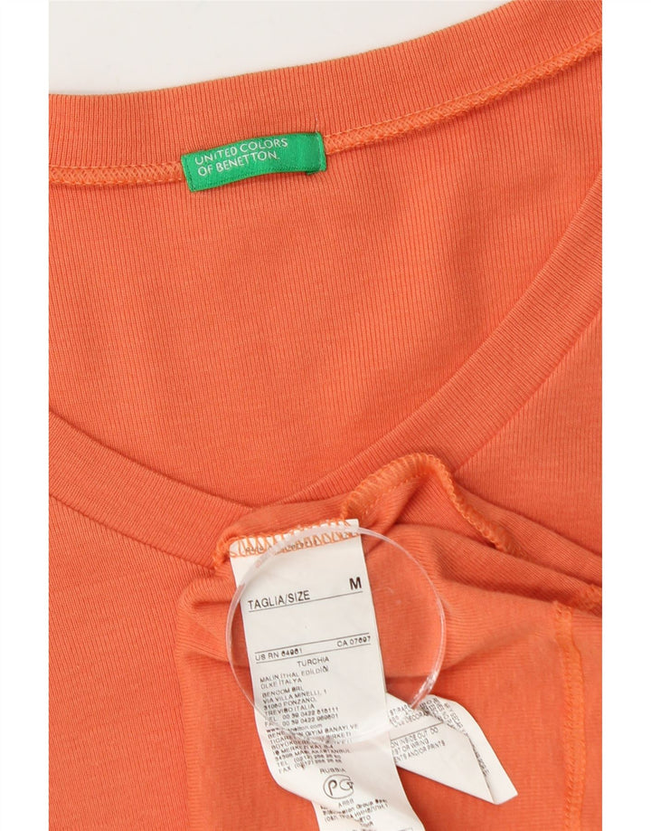 Benetton Damen Top Langarm UK 12 Mittelorange Baumwolle
