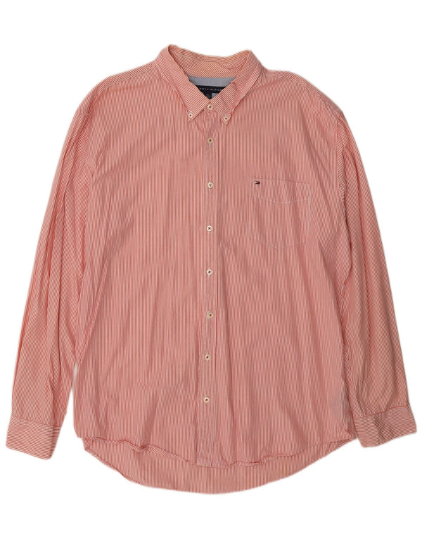 Tommy Hilfiger Herren-Hemd mit individueller Passform, 2XL, rosa Nadelstreifen-Baumwolle