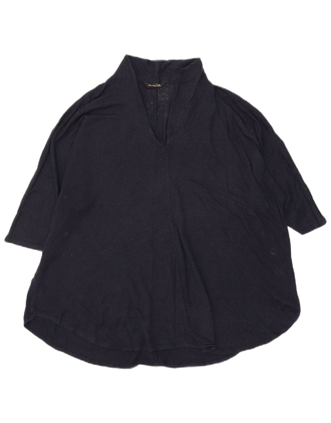 Massimo Dutti Damen Bluse Top UK 18 XL Marineblau Leinen
