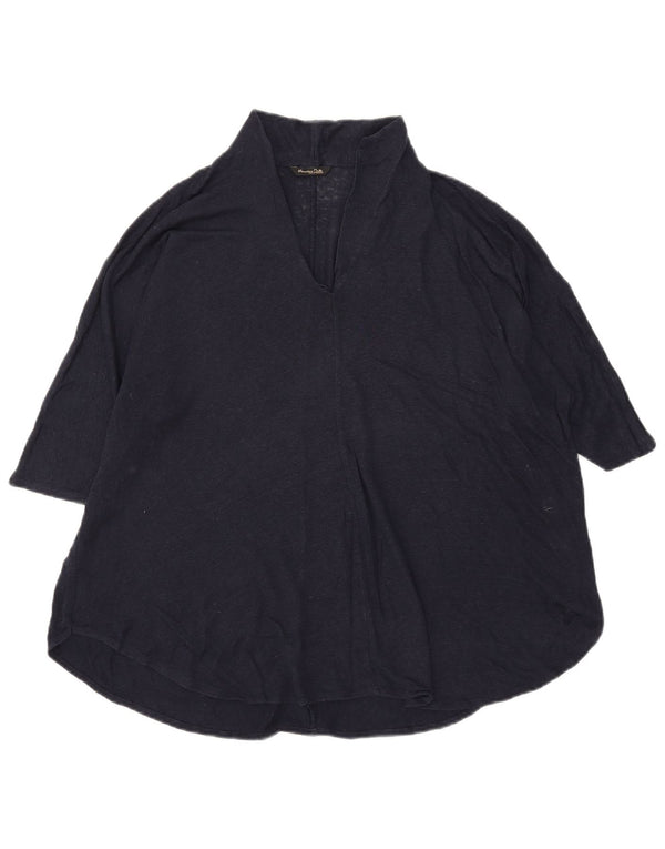 Massimo Dutti Damen Bluse Top UK 18 XL Marineblau Leinen